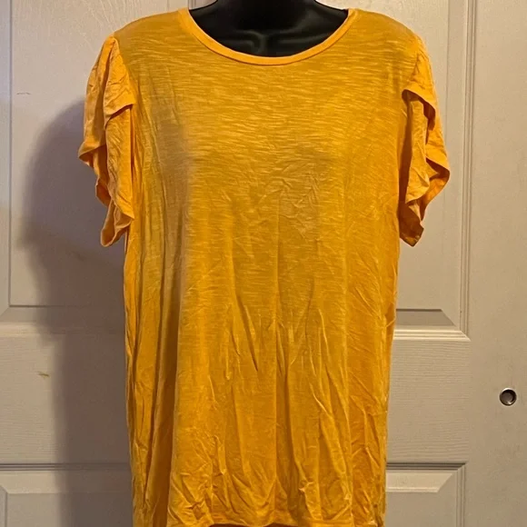 LuLaRoe Yellow Flutter Sleeve T-Shirt - Picture 1 of 5